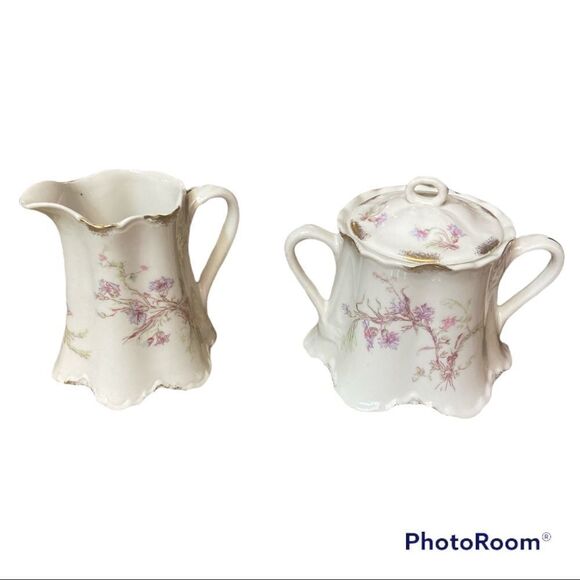 Warwick White Pink Green Flowers Sugar & Creamer Bowl Set - Picture 6 of 7